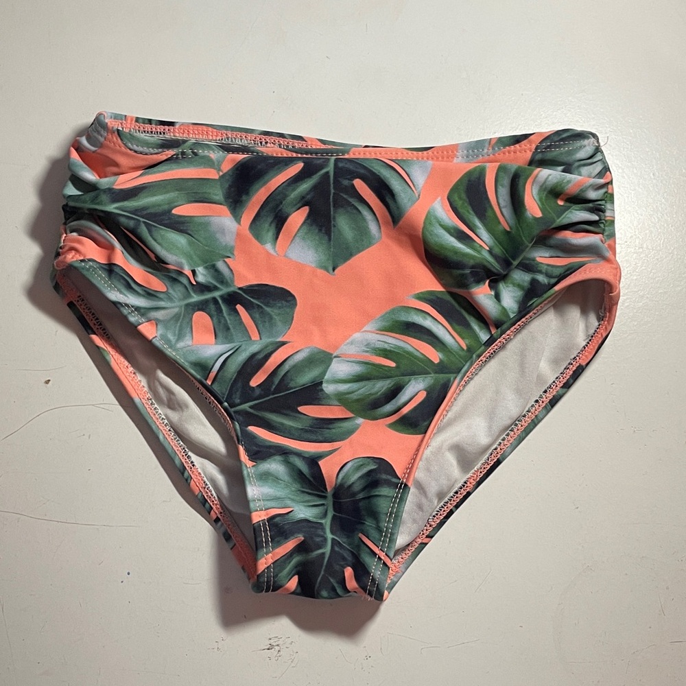 Tropical Leaf Print Kids Bikini Bottom